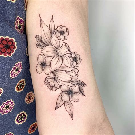 black and white violet tattoo|violet and daffodil tattoo.